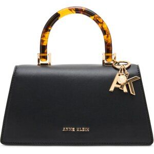 Women's Black Top Handle Bag with Convertible Strap and Tortoise Handle